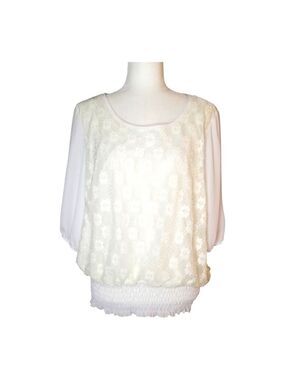MOA USA White Boxy 3/4 Sleeve Lacey Blouse
